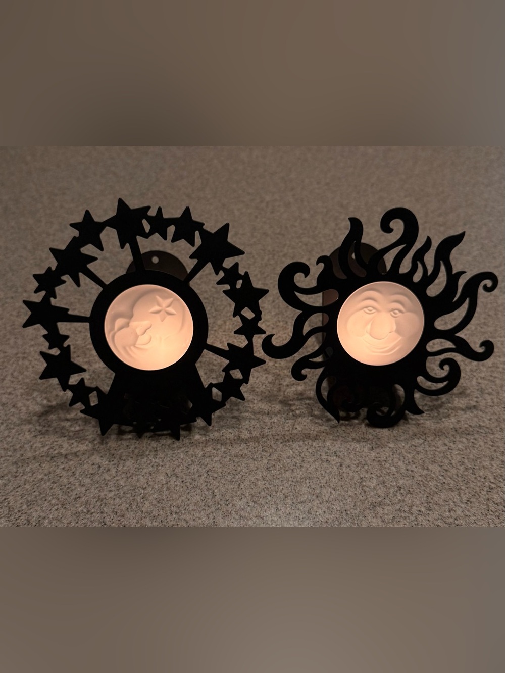 Vintage 90s PartyLite
Sunbeam Tealight Wall Sconces Black Metal Pair